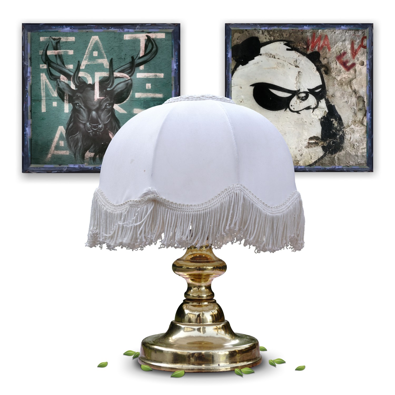 Tischleuchter Messing Fransenlampenschirm Tischlampe 2 Stk. Tischleuchter Messing Fransenlampenschirm Tischlampe 2 Stk. Vintage Pärchen