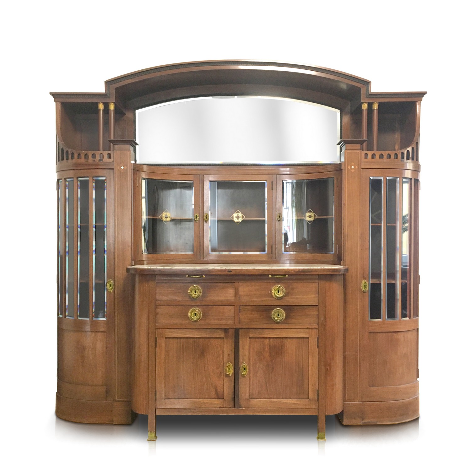 Jugendstil Schrank antike Vitrine nachhaltiges Möbel für nachhaltige Einrichtung Vollholz mit Marmorplatte