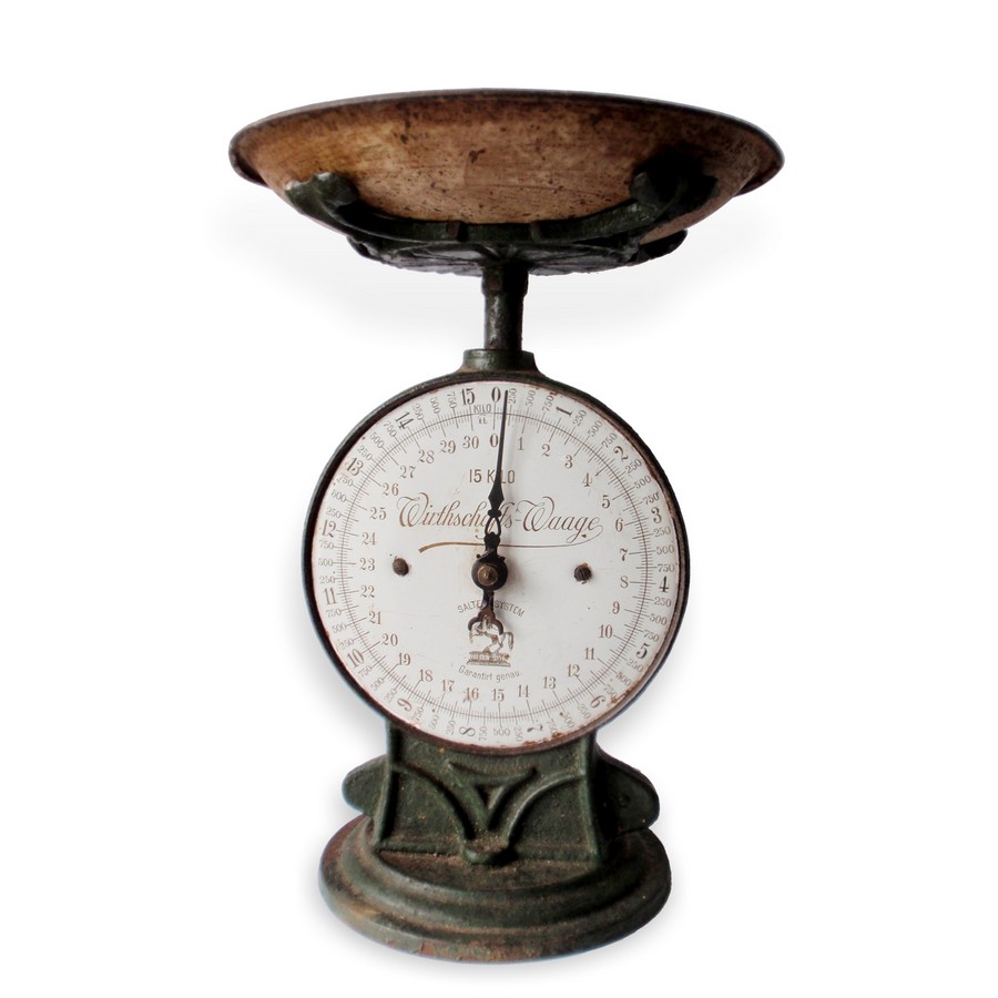 Waage Gusseisen Haushaltswaage Küchenwaage antik bezaubernd Haushaltswaage antik
