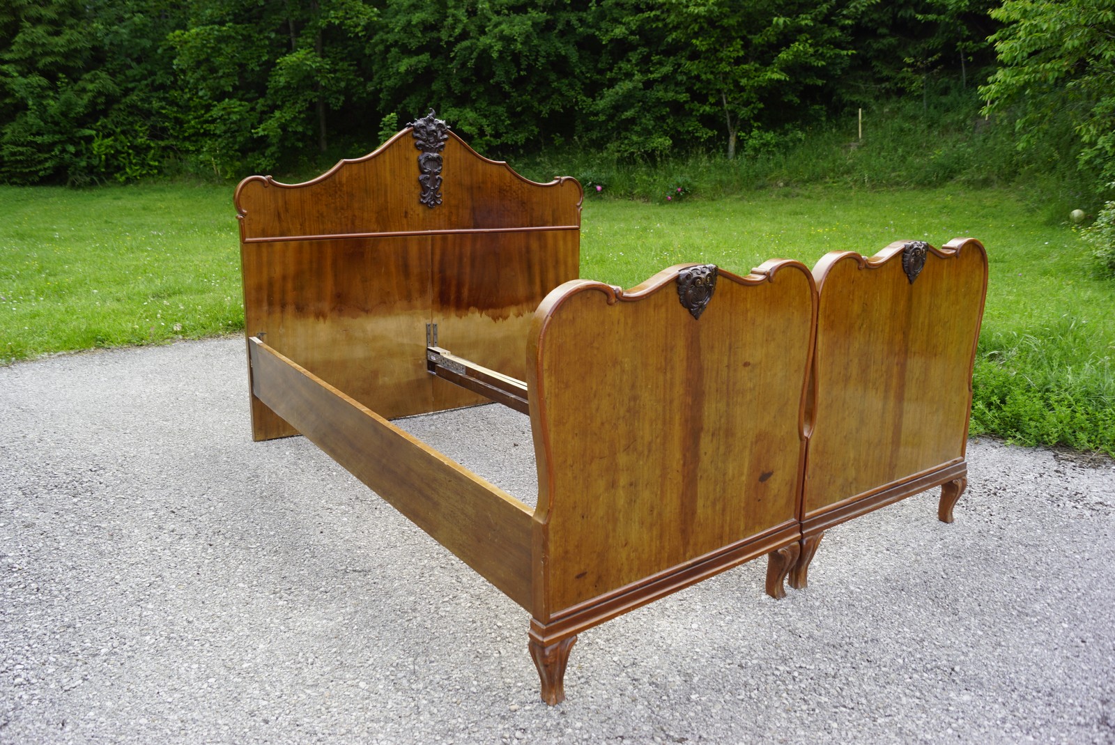 Bettrahmen Barockstil antike Möbel Doppelbett vintage Massivholz geschnitzt Jugendstil Barock