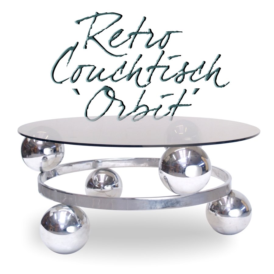 Original Vintage Couchtisch Orbit Chrom Möbel Glas Designtisch Retro original antiker vintage Chrom Couchtisch