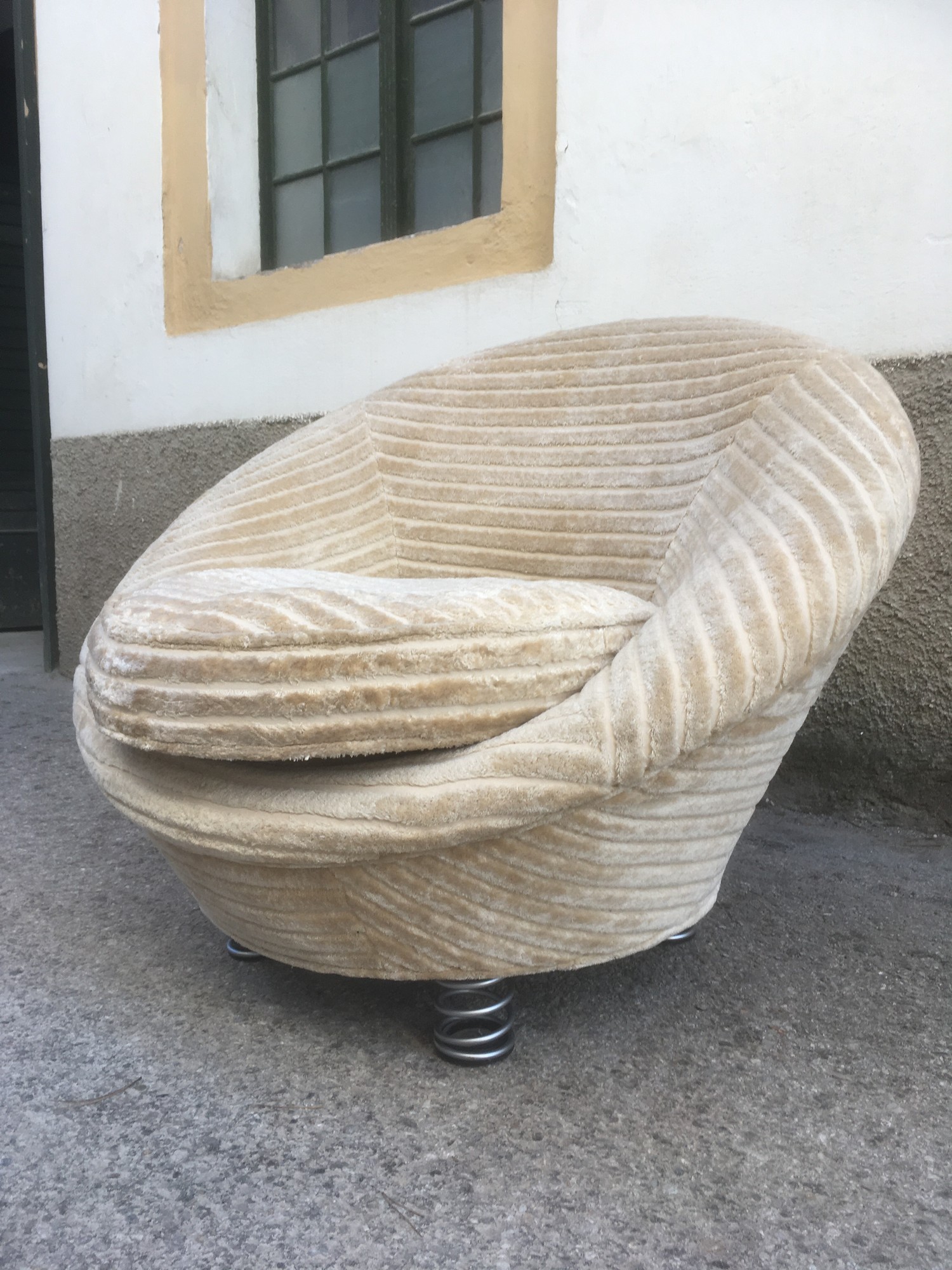 Stuhl Bretz Sofastuhl Designklassiker creme Streifensamt