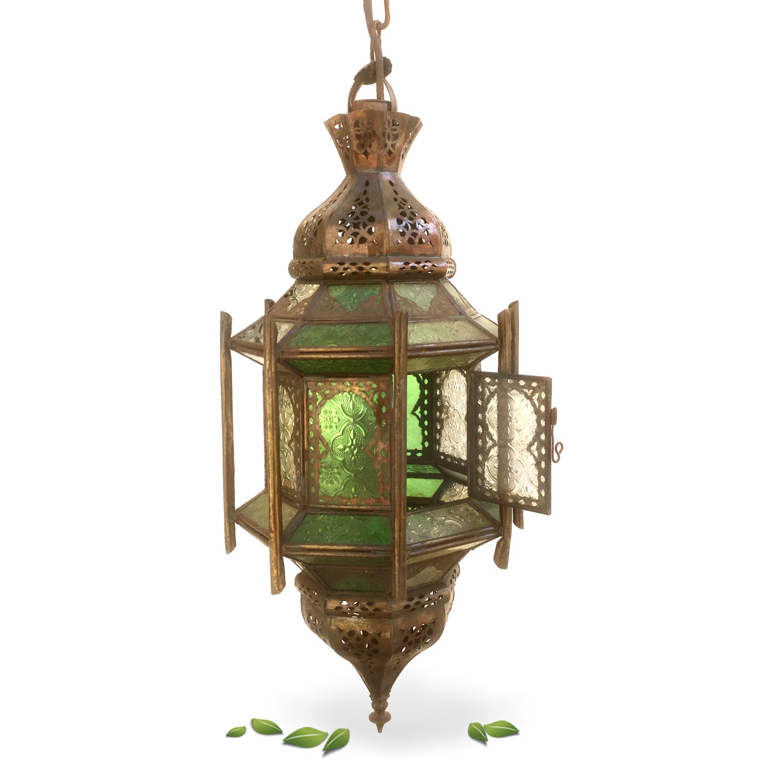 Kupfer Lampe Bleiglas Laterne Luster "Orient Chic" Pendellampe Leuchter Luster Orient Gläser Kupfer Laterne Tiffany Marokko