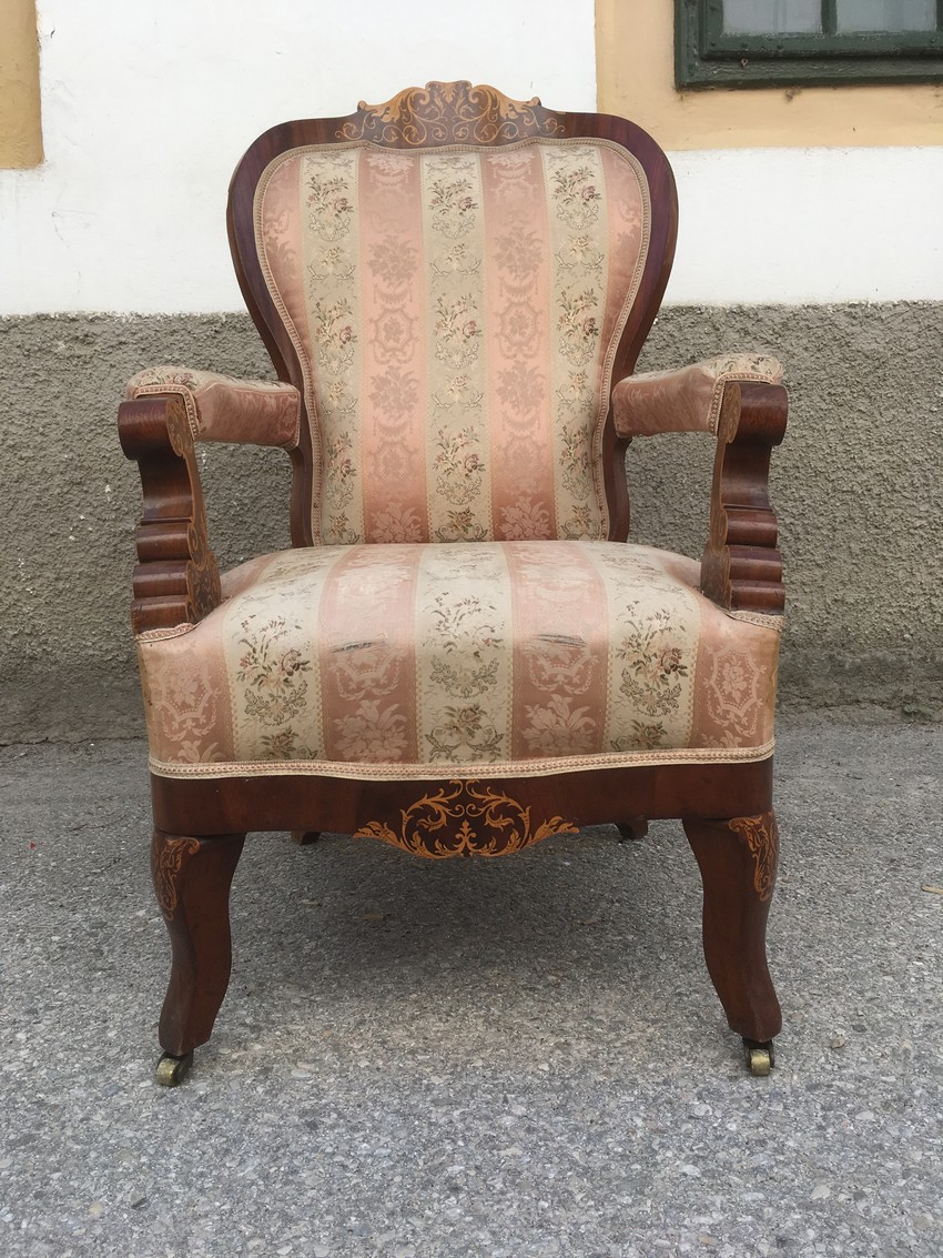 Louis Philippe Armlehnstuhl antik Sessel Biedermeier Intarsien