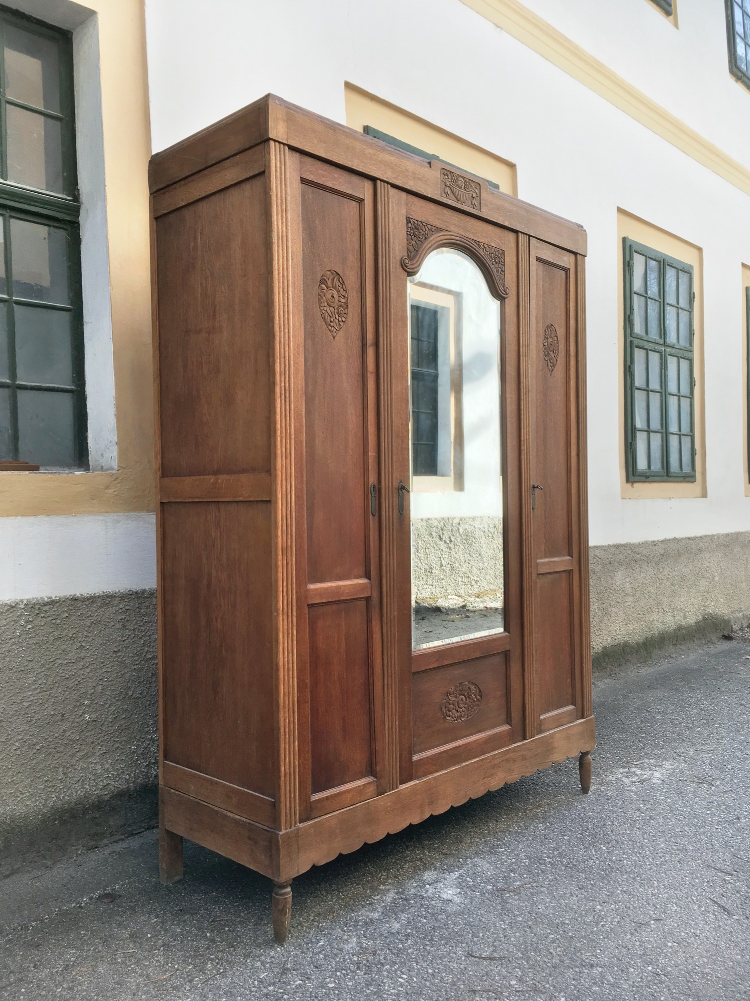 Dielenschrank Jugendstil antik Möbel Schrank Spiegel massiv Vollholz Vintage Einrichtung