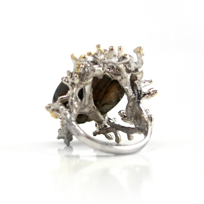 Labradorit Ring 925 Silber Steampunk Elfen Wald Jäger