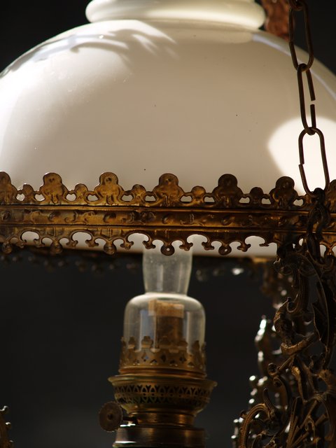 Luster Majolika Petroleumlampe Keramik antik