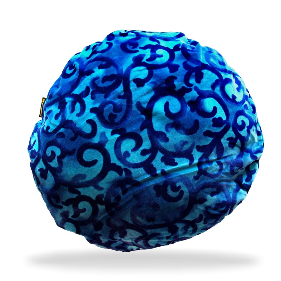 Bretz Kissen rund blau Rankenstoff Design