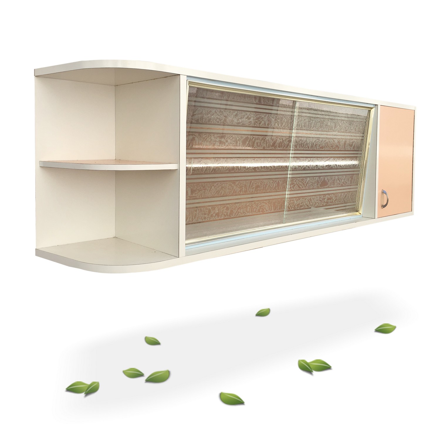 Küche Schrank Midcentury Hängeschrank Pastell Wandschrank Vintage Möbel mit Eisblumenglas