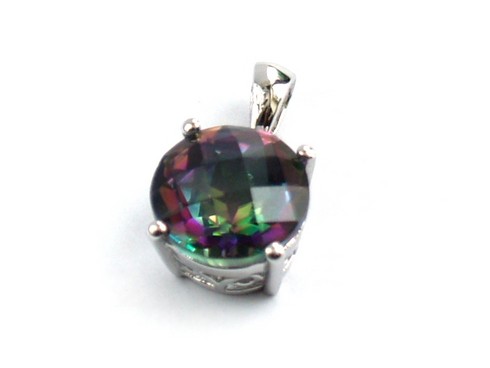 Anhänger 925 Silber Edelstein Schmuck runder großer Mystictopas 925 Silber Anhänger Edelstein Mystictopas