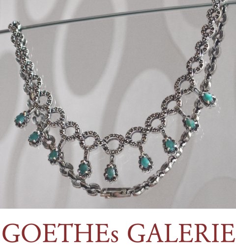 Collier Halskette 925 Silber Handarbeit Smaragd