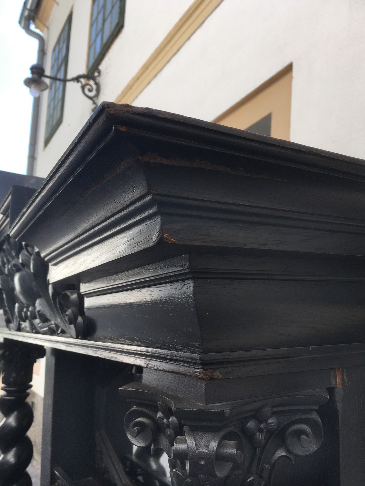 Schrank antik Säulen Danziger Barock Buffet Möbel facettierter Spiegel