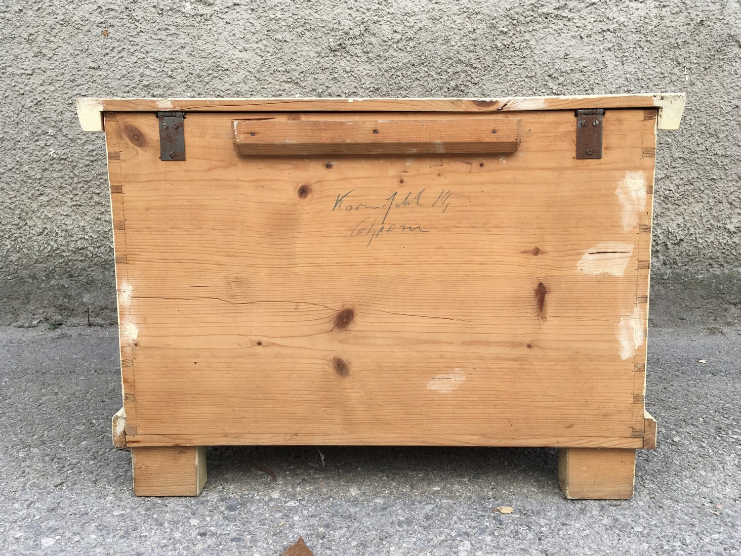 Truhe Vollholz Midcentury Truhenbank creme Küche
