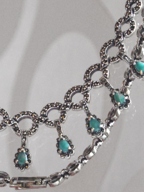 Collier Halskette 925 Silber Handarbeit Smaragd
