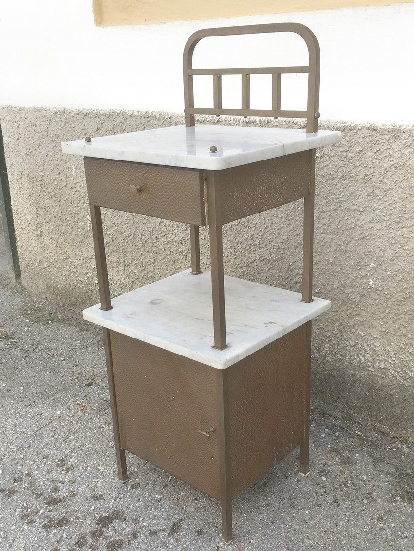 Schrank antik Messing Marmor Jugendstil Nachtkästchen
