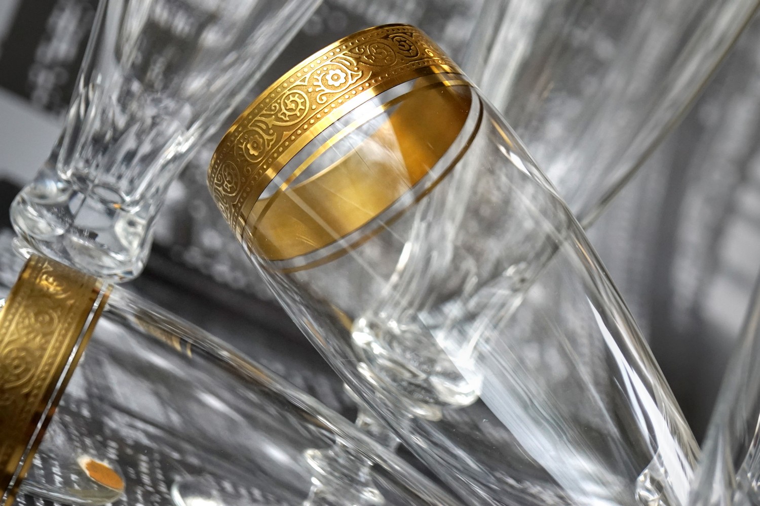 Sektgläser Goldrand Kristallgläser Champagnerflöten Theresienthal Vintage Bleikristall Mindonborte
