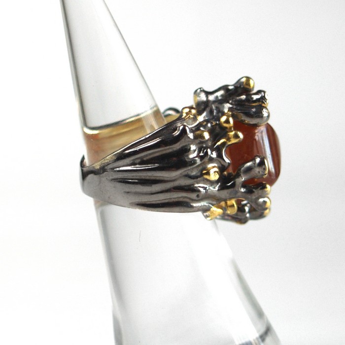 Ring 925 Silber Edelstein Hessonit Koralle handgefertigt