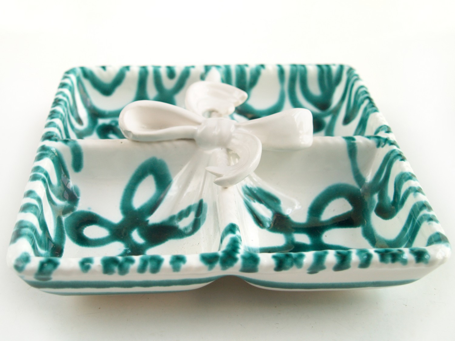 Gmundner Keramik Masche eckig Teller Grüngeflammt