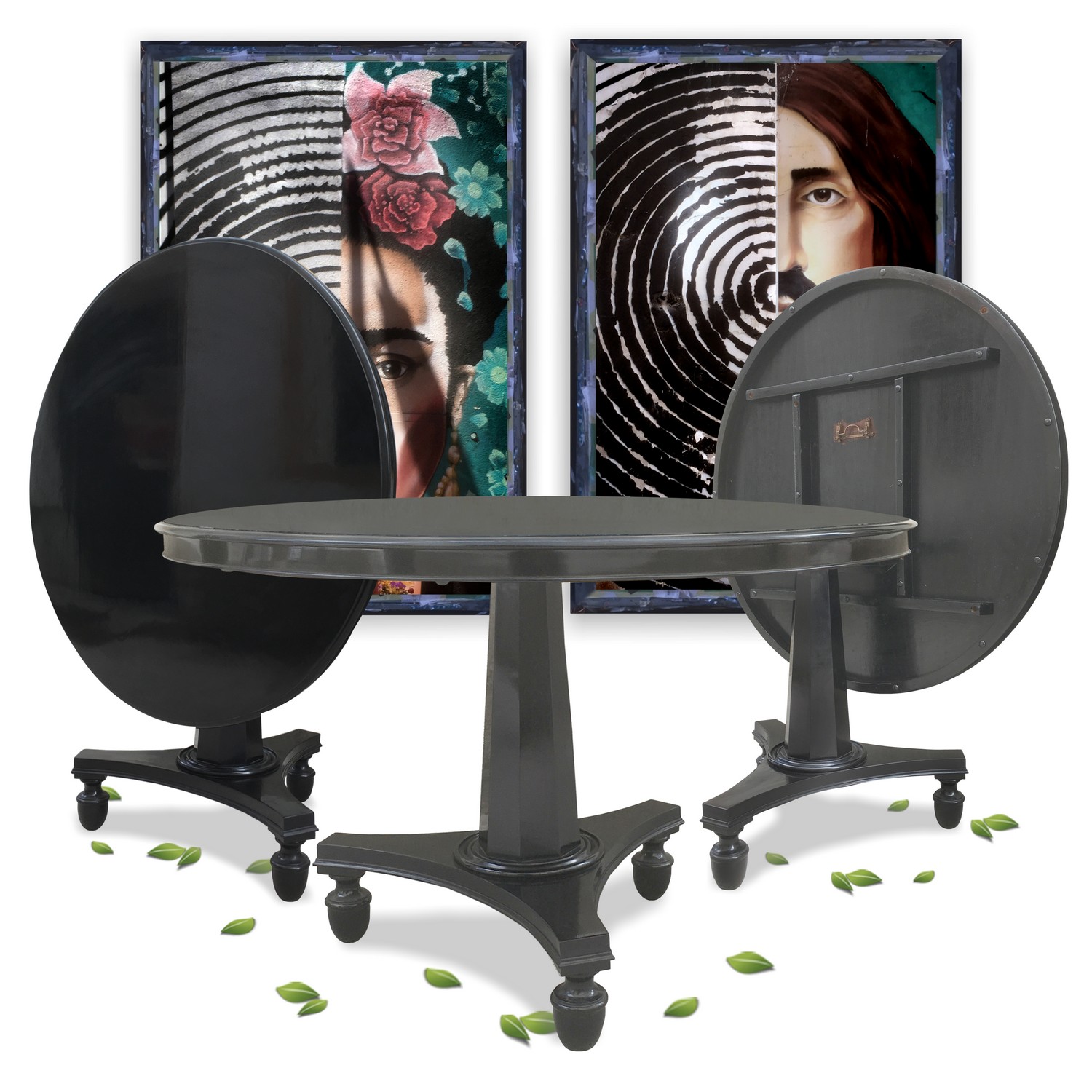 Tisch antik rund Esstisch Klapptisch schwarz Schellack Säulentisch Biedermeier Tisch antiker runder Esstisch klappbar Speisetisch schwarz