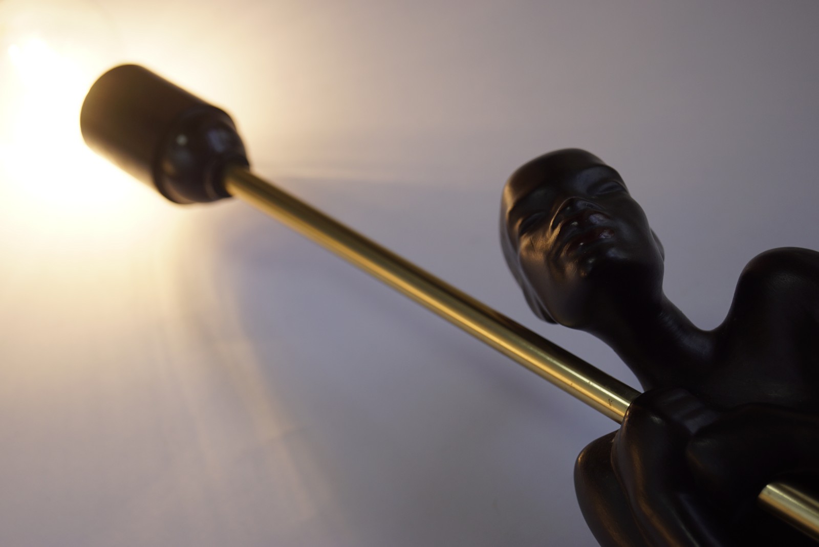 Gmundner Keramik Fink Tischlampe Afrikanerin Bastschirm Vintage