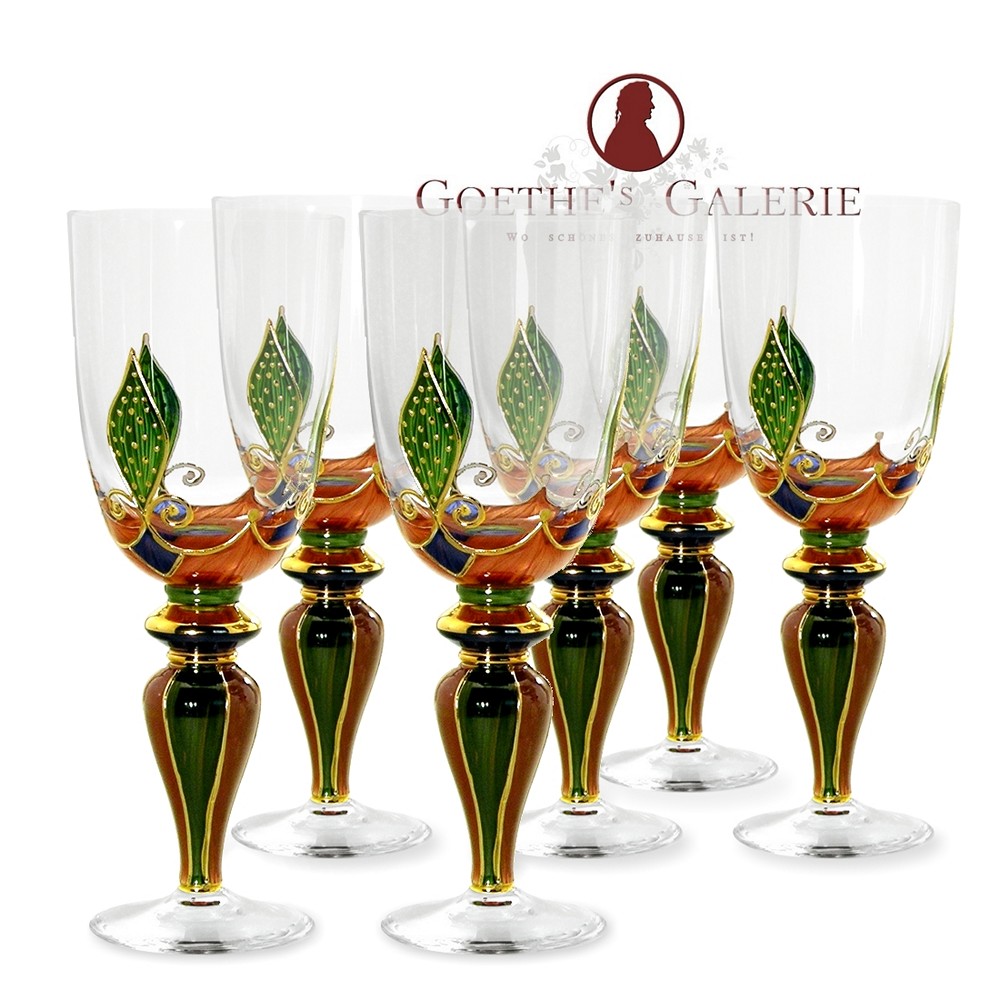 Weingläser 6er Set mundgeblasen grün gold Löwenherz Nagel Loewenherz Weinglas