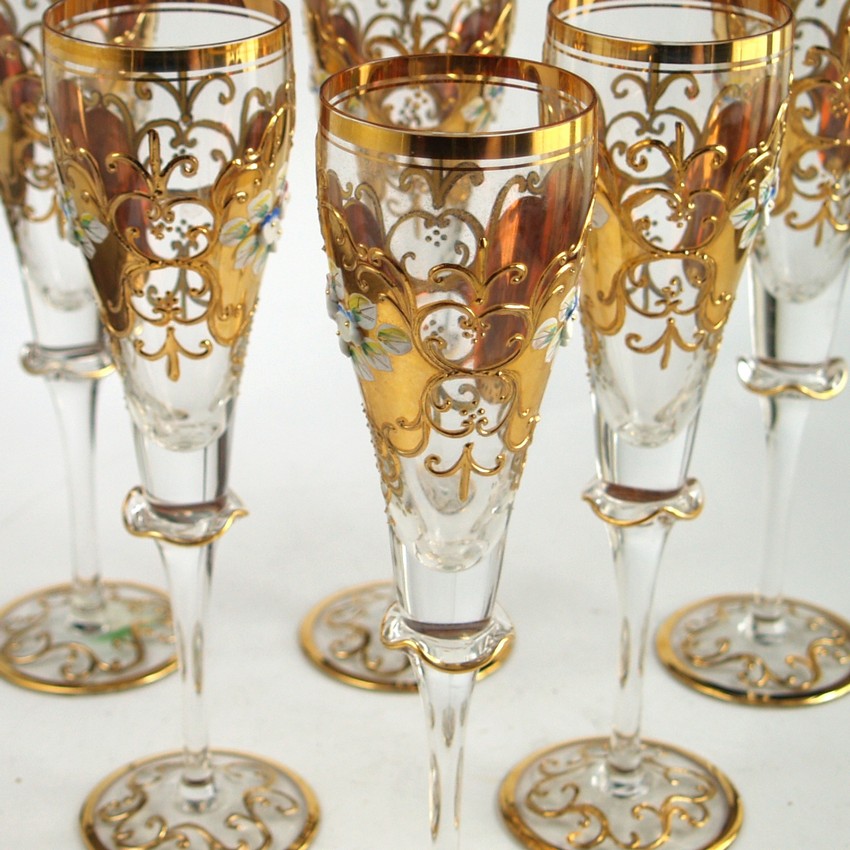 Sektgläser golden Vintage Böhmen