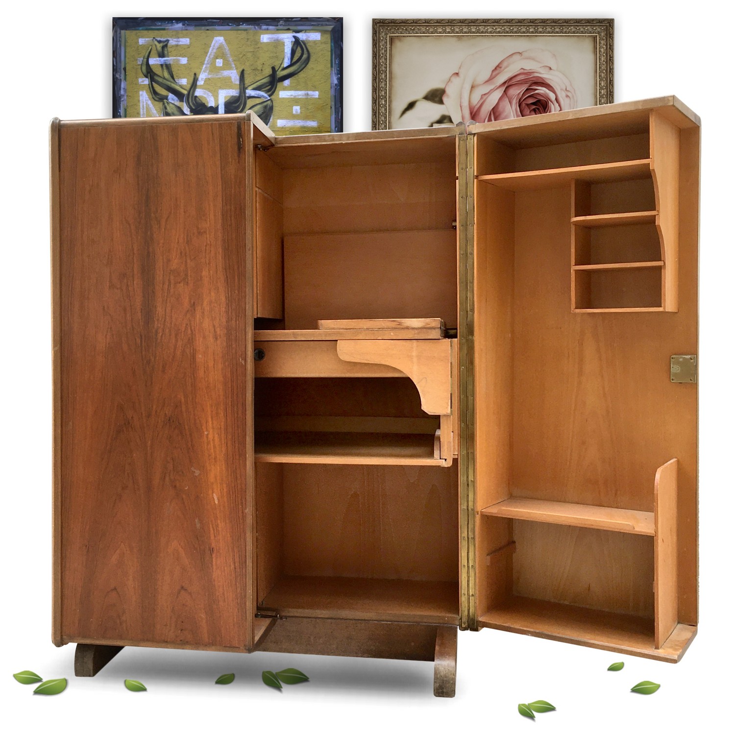 Hausbüro Schrankbüro antik Vollholz Vintage Schrank Büroschrank Möbel 60er-Jahre Midcentury Schreibmeier Schreibmayer Schreibmayr Wien