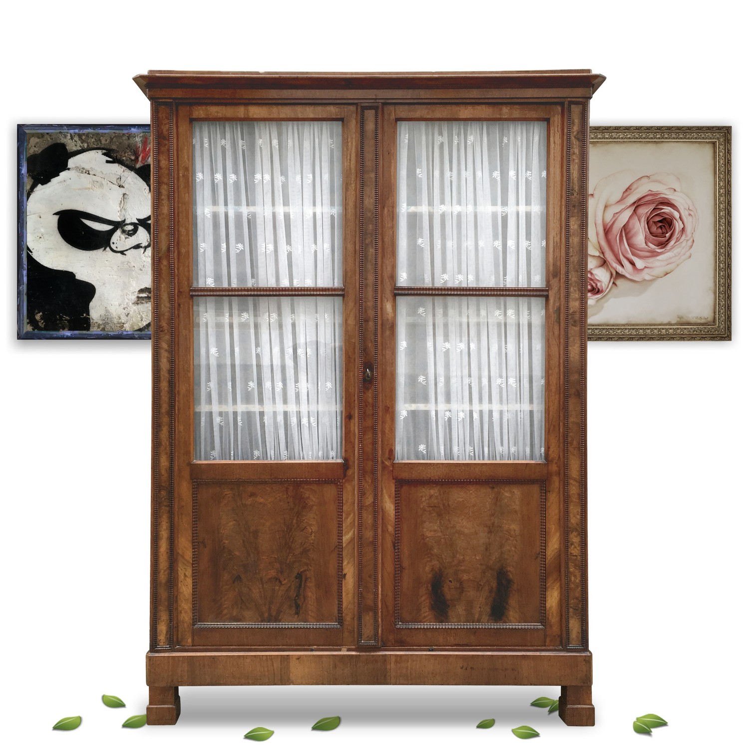 Bücherschrank Vitrinenschrank antik Schrank Biedermeier Nussholzfurnier Bücherschrank Vitrinenschrank antik Schrank Biedermeier Nussholzfurnier