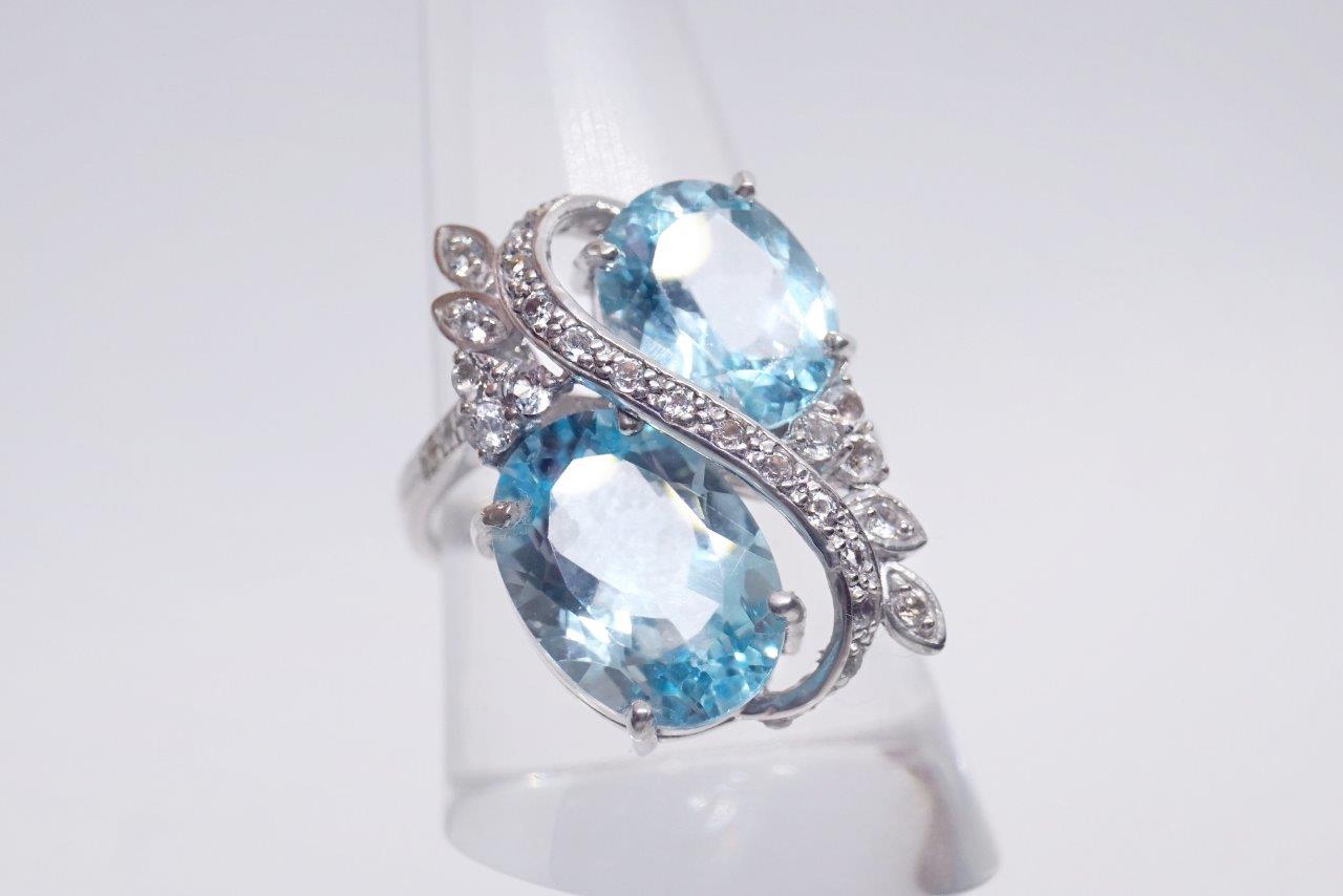 Edelstein Ring 925 Silber Weiß- u Blautopas Edelsteine handgefertigt