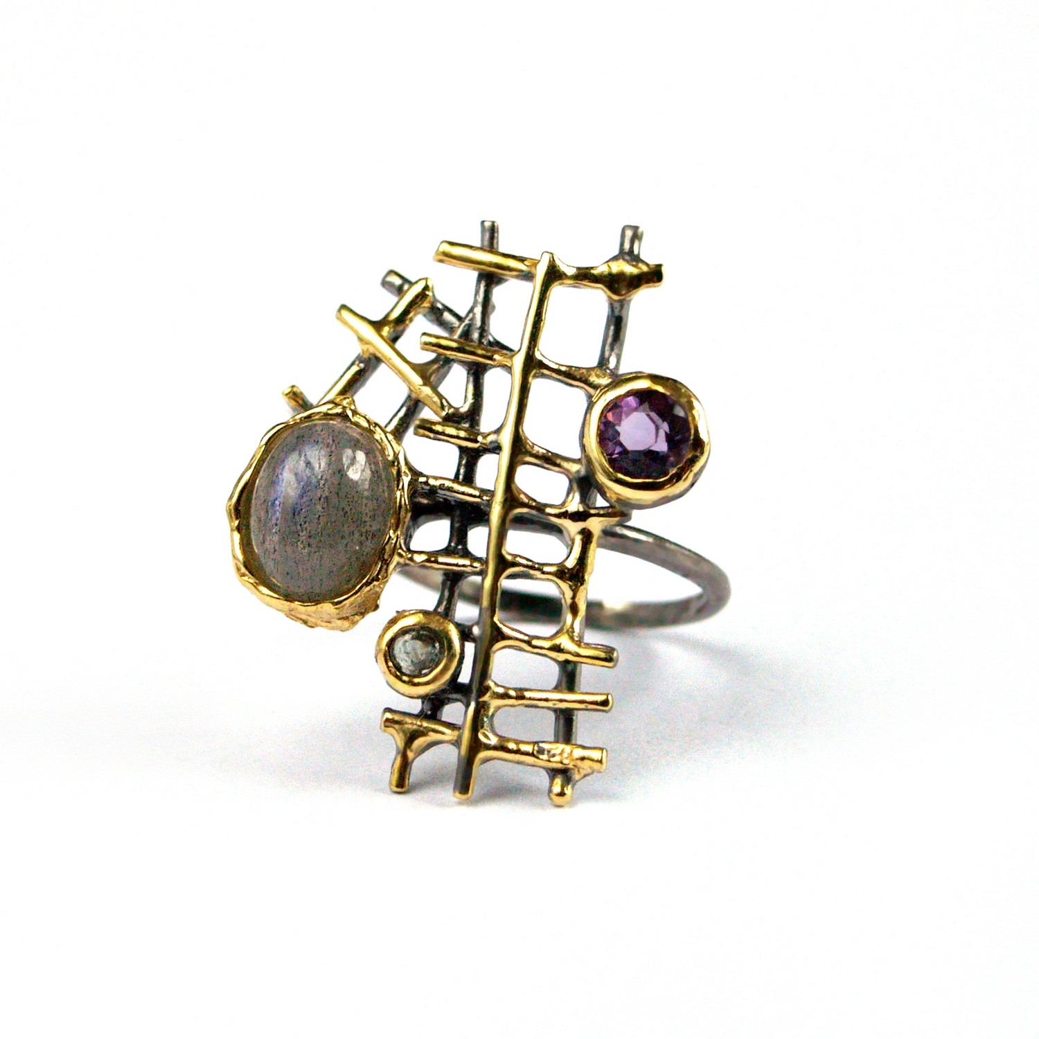 Ring 925 Silber Edelstein Labradorit Amethyst handgefertigte Schönheit! Ring 925 Silber Edelstein Labradorit Amethyst handgefertigte