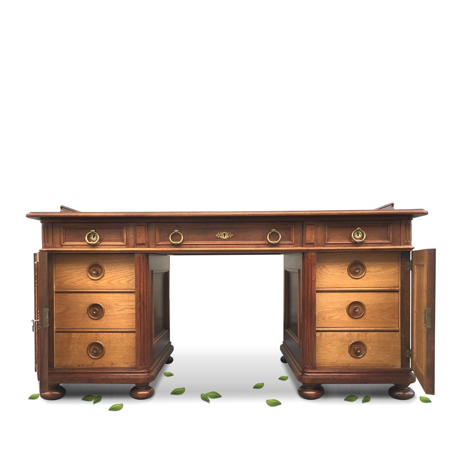 Schreibtisch Historismus antik restauriert groß Freisteher Herrenschreibtisch