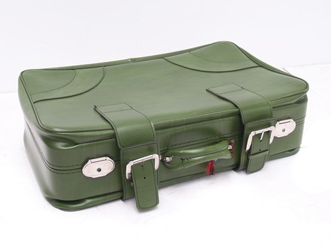 Oldtimer Reisekoffer antik Lederkoffer Vintage grün creme 50er 60er 70er jahre