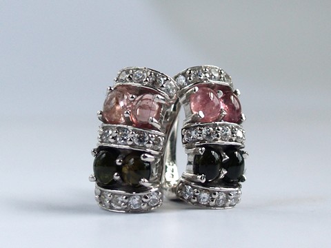 Ohrstecker 925 Silber Edelstein Schmuck Cabochon Turmalin handgefertigt, SALE