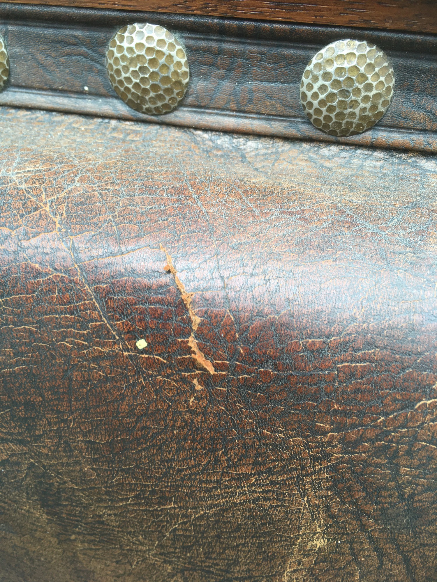 Jugendstil Sitzbank Sofa groß Eiche massiv Leder braun antik