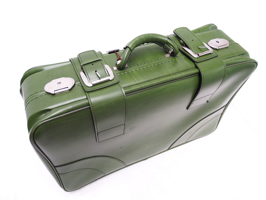 Oldtimer Reisekoffer antik Lederkoffer Vintage grün creme 50er 60er 70er jahre Oritinal