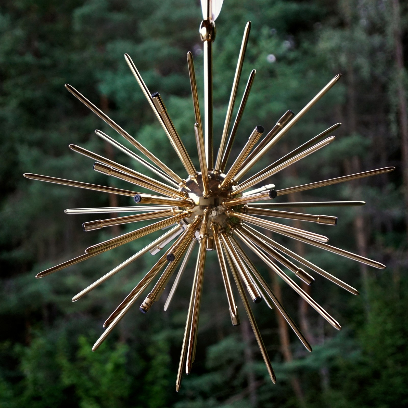 Messing Hängelampe Kronleuchter Starburst Design Spaceage Landhausstil vergoldet