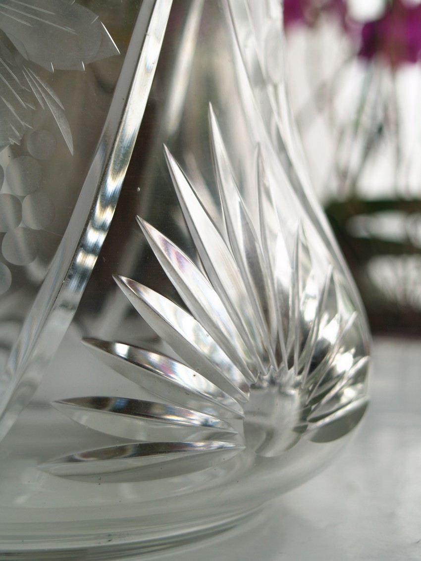 Karaffe antik Bleikristall Metall silberne Montur Sieb