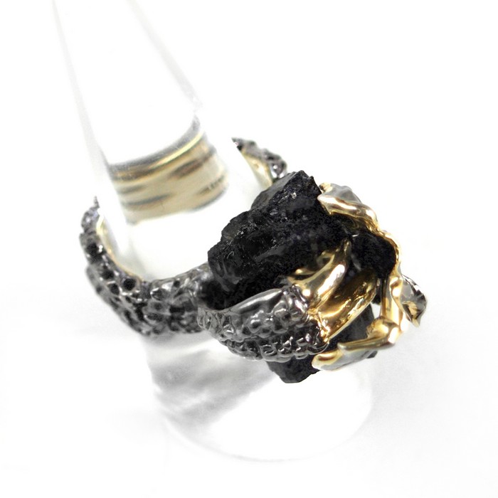 Ring 925 Silber Edelstein schwarz Turmalin Goth