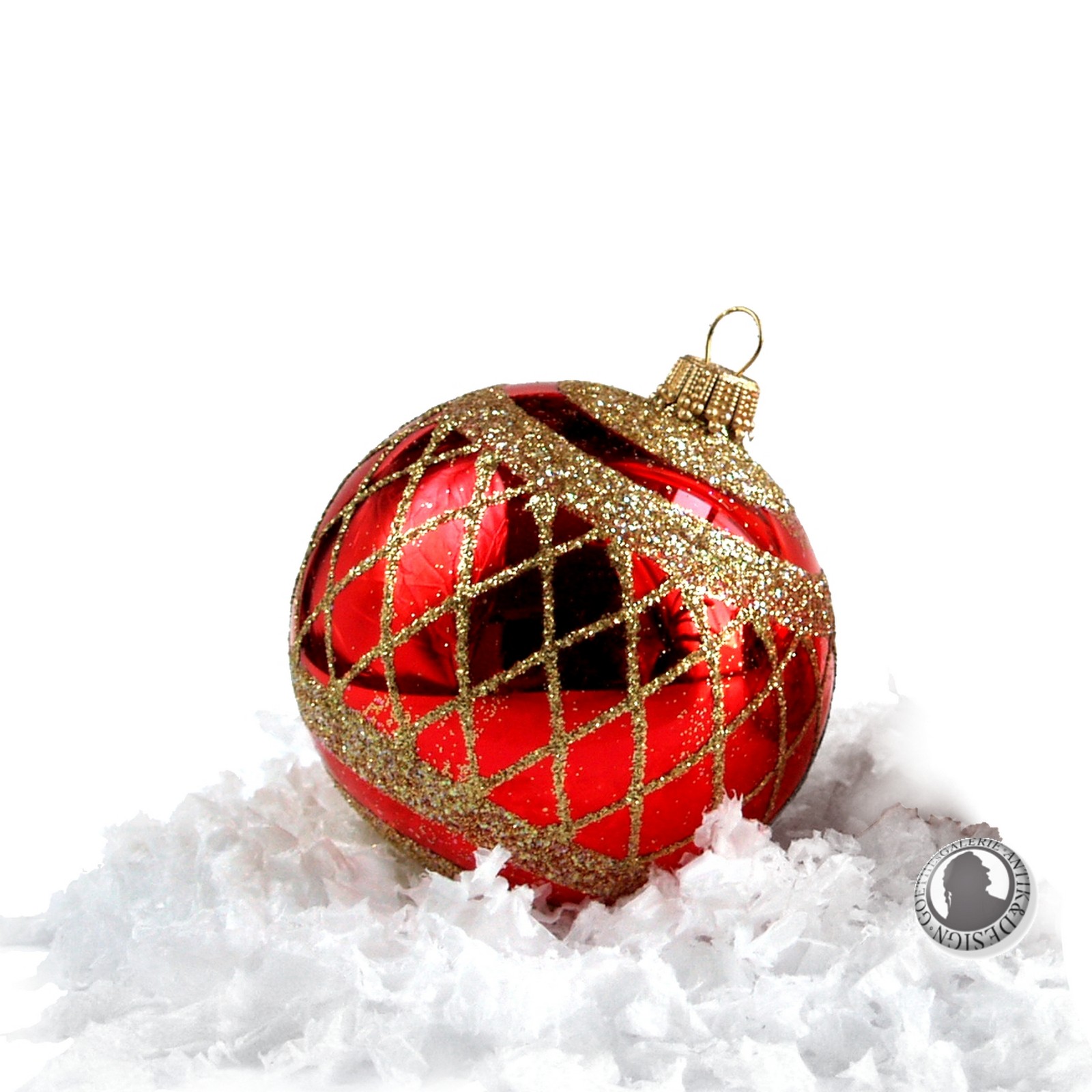 Christbaumschmuck Mundgeblasen rot Glas Kugel Glitter Gitter Lauscha Christbaumkugel