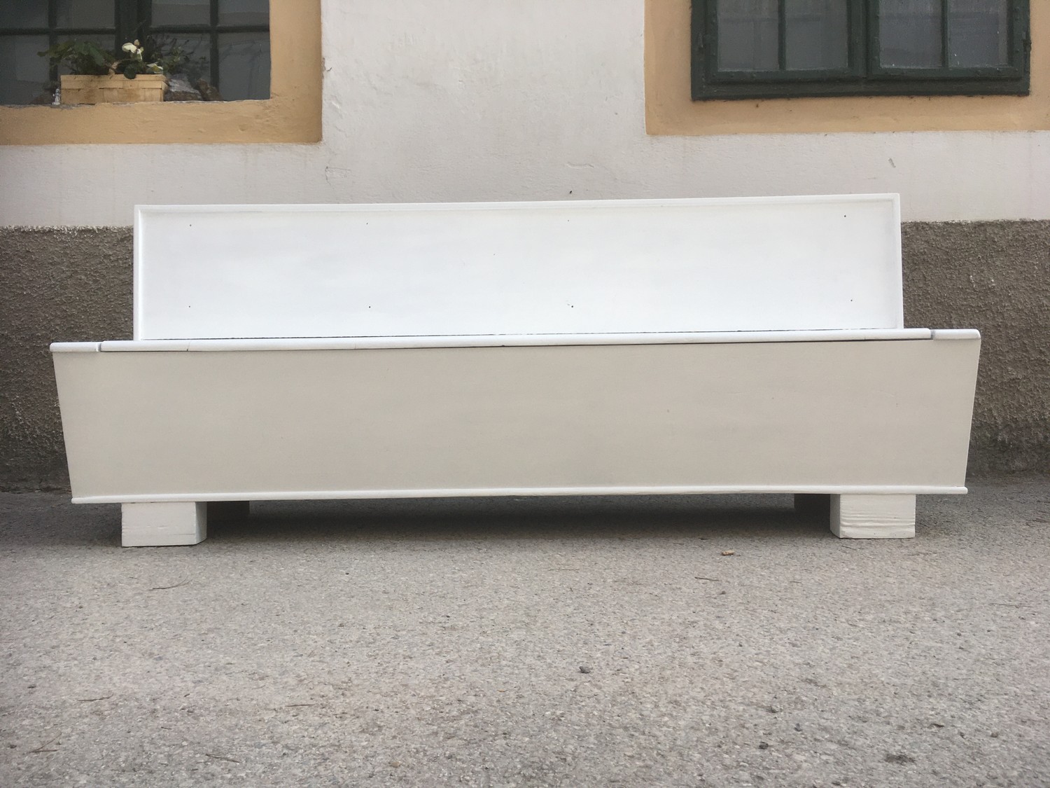 Sitztruhenbank antik Vollholz weiß creme Vintage Möbel Küche