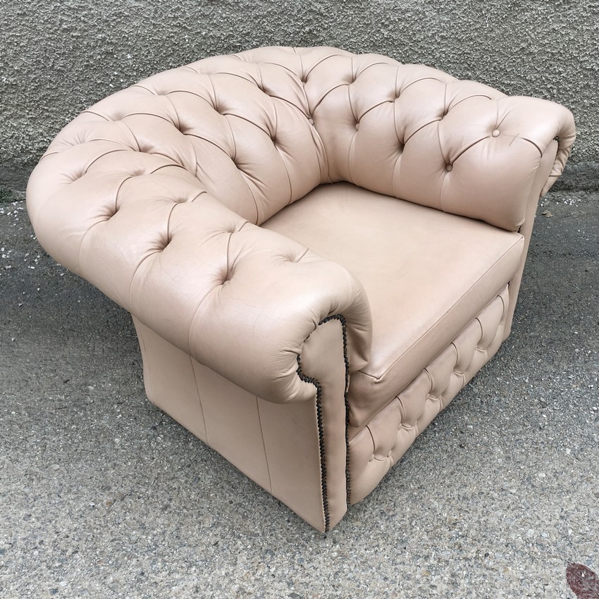 Vintage Armlehnstuhl Leder beige