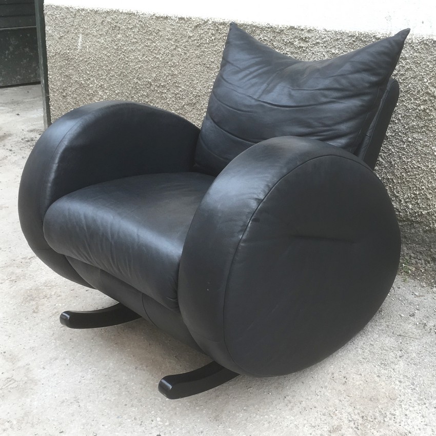 Bretz Sessel Popeye Leder schwarz Schaukelstuhl