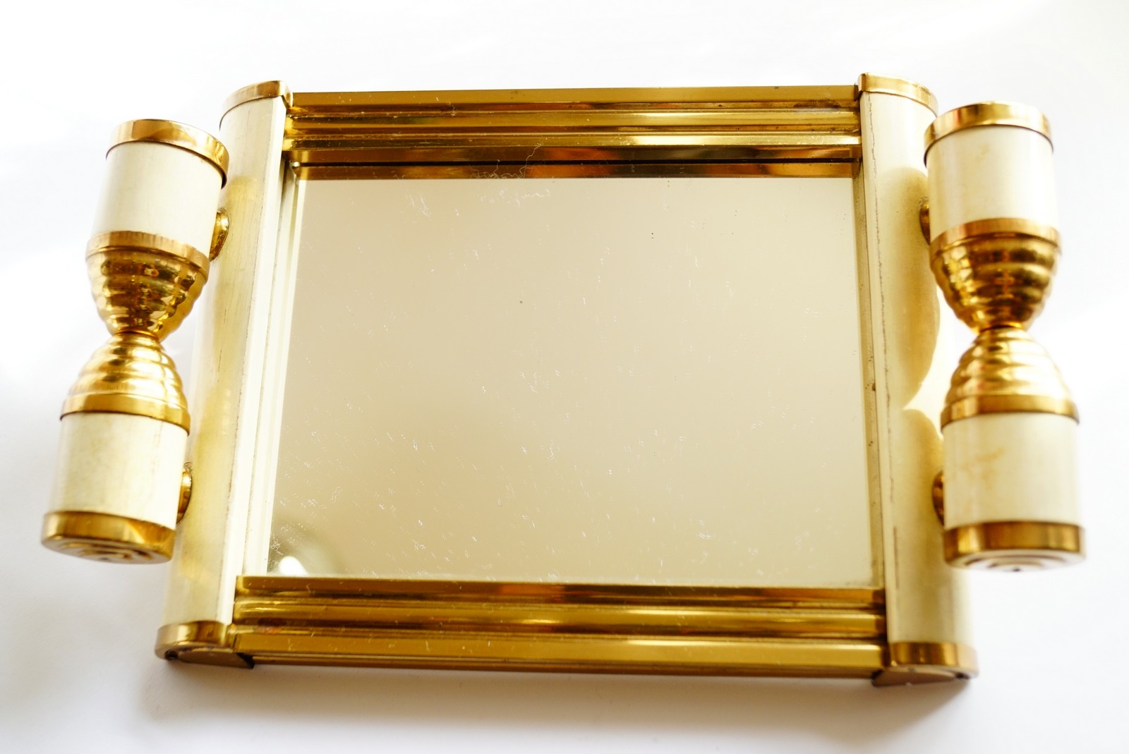 Antik Tablett Art Deco 1920 creme-weiß für Rauchertisch Spiegel Ablage