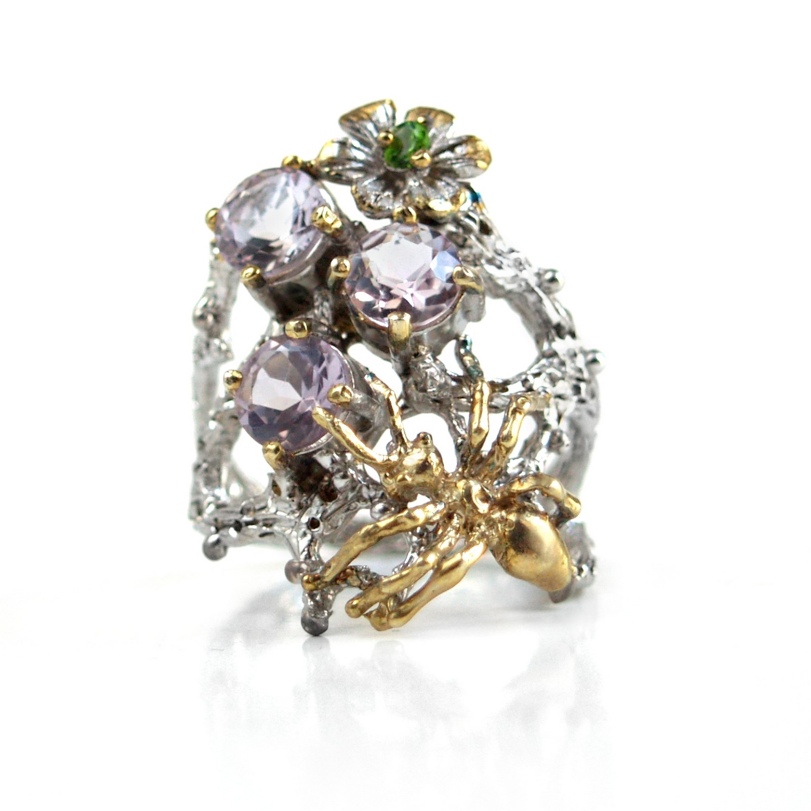Ring 925 Silber Amethyst Edelstein Spinne Damenring 925 Silber Handarbeit
