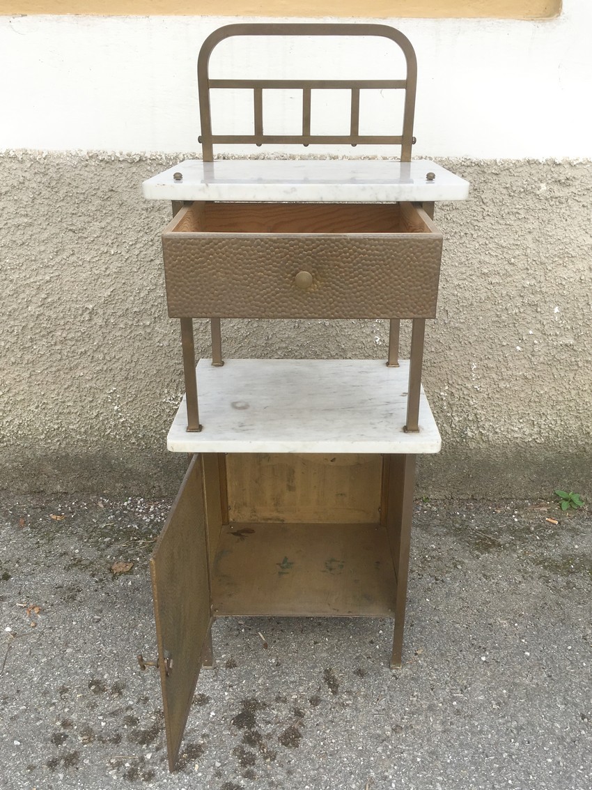 Nachttisch antik Messing Marmor Jugendstil