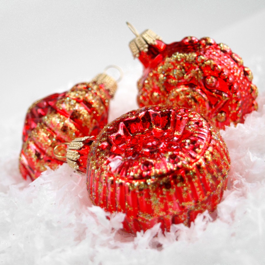 Christbaumkugeln Lauscha Glas rot Glitter Stern Reflex