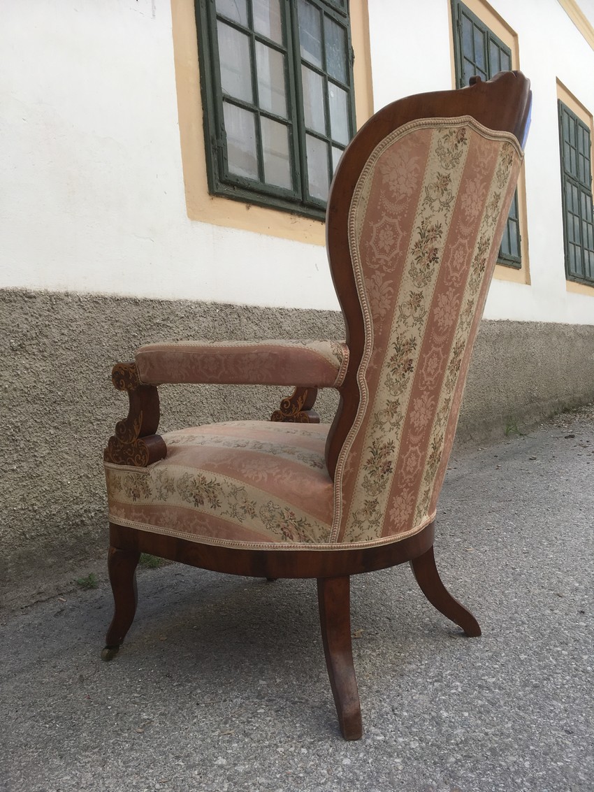 Louis Philippe Armlehnstuhl antik Sessel Biedermeier Intarsien