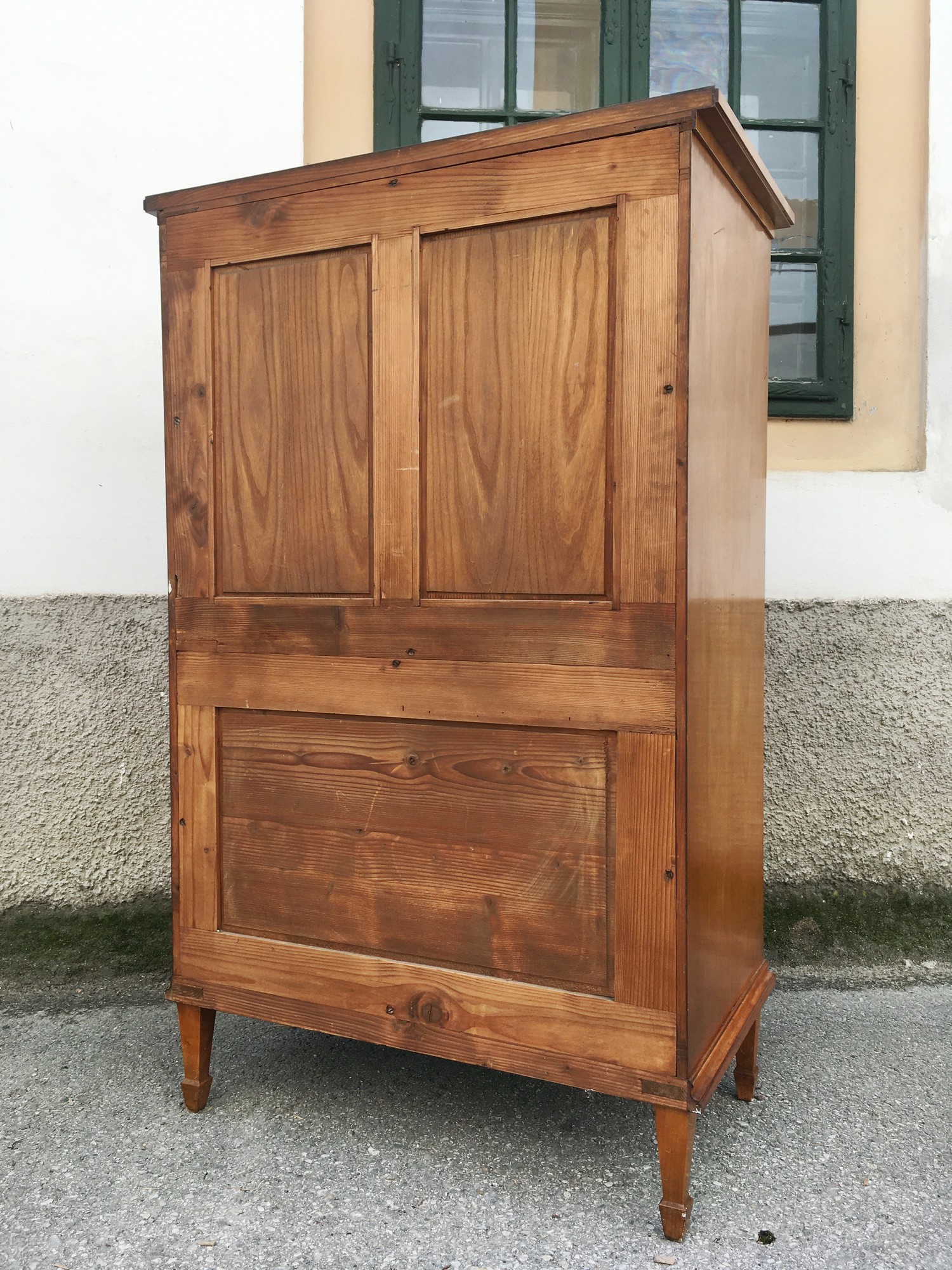 Schrank Vitrine Halbschrank mit Vitrinenteil und vier Laden antik Pfeilerschrank Vertiko