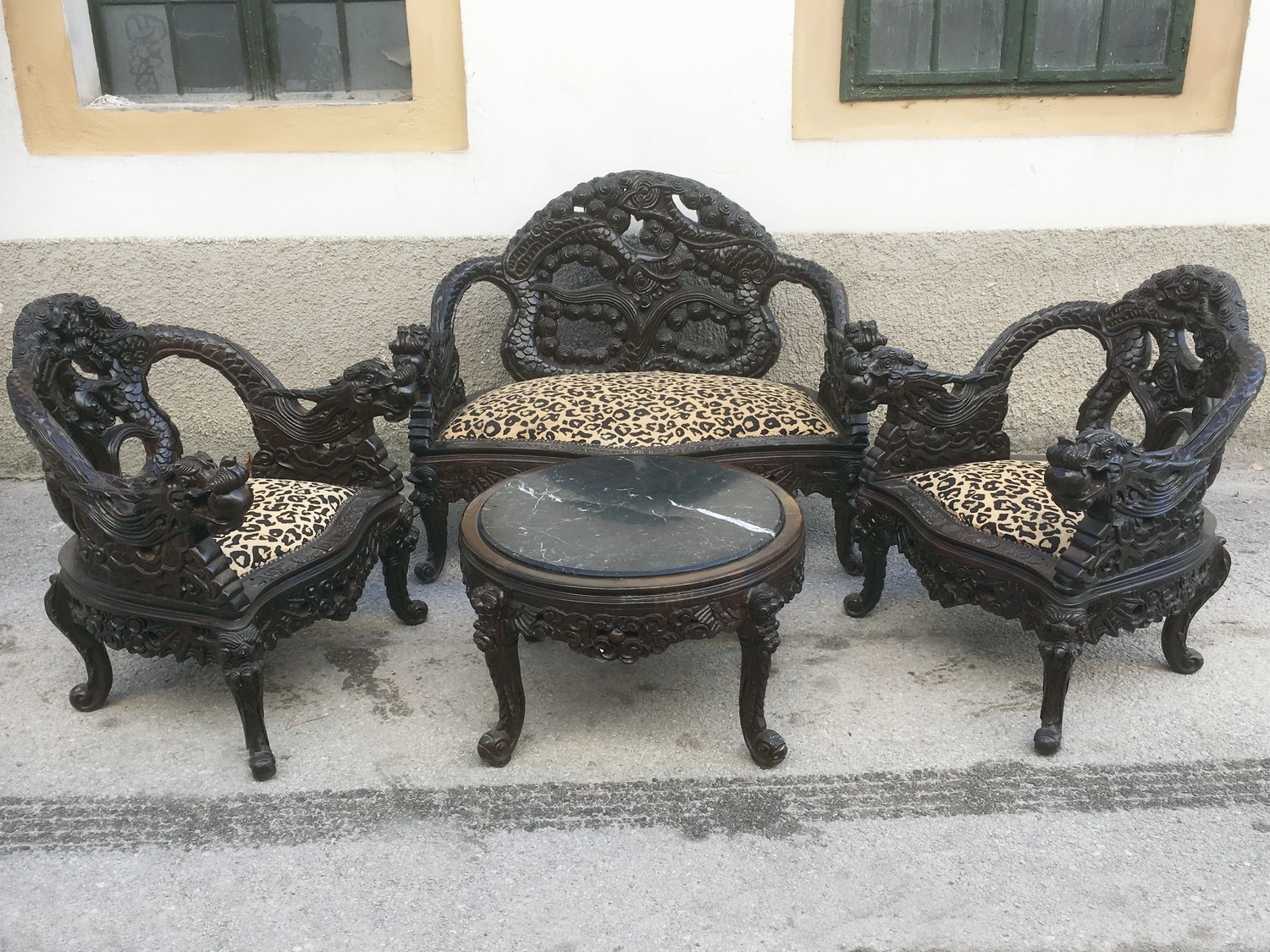 Sofa China Möbel Bench beschnitzt antik Loveseat Drachen Sitzbank Asiatika