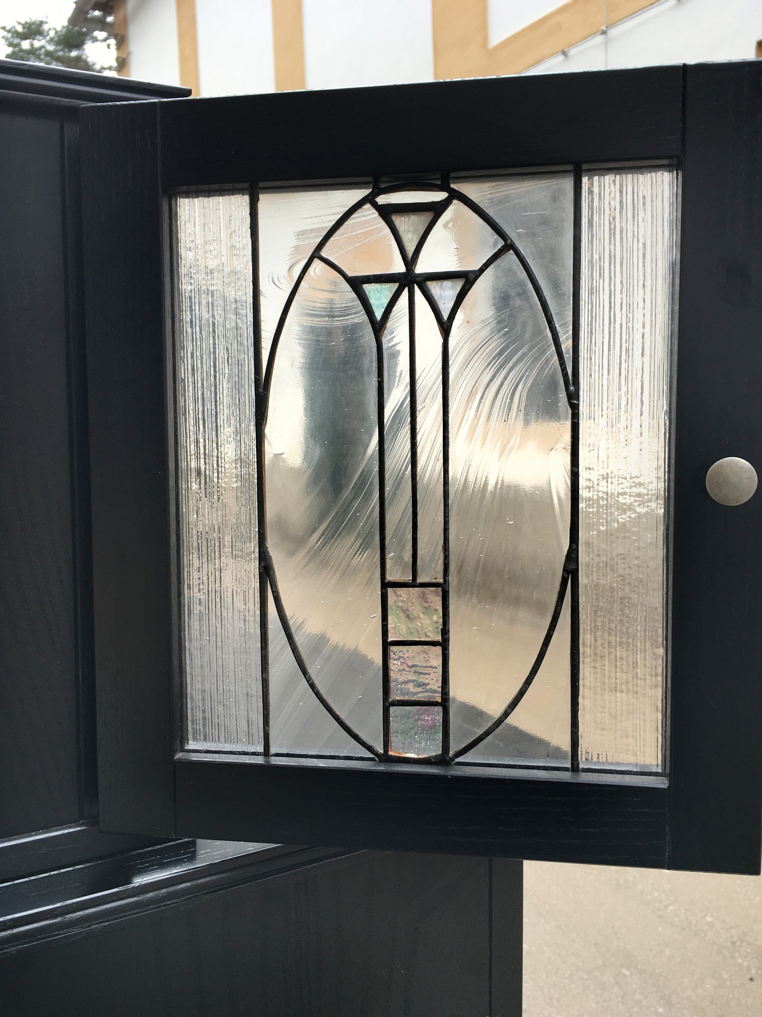 Jugendstil Vertiko Barschrank Stilmöbel schwarz Bleiverglasung SELVA Italy Kommode